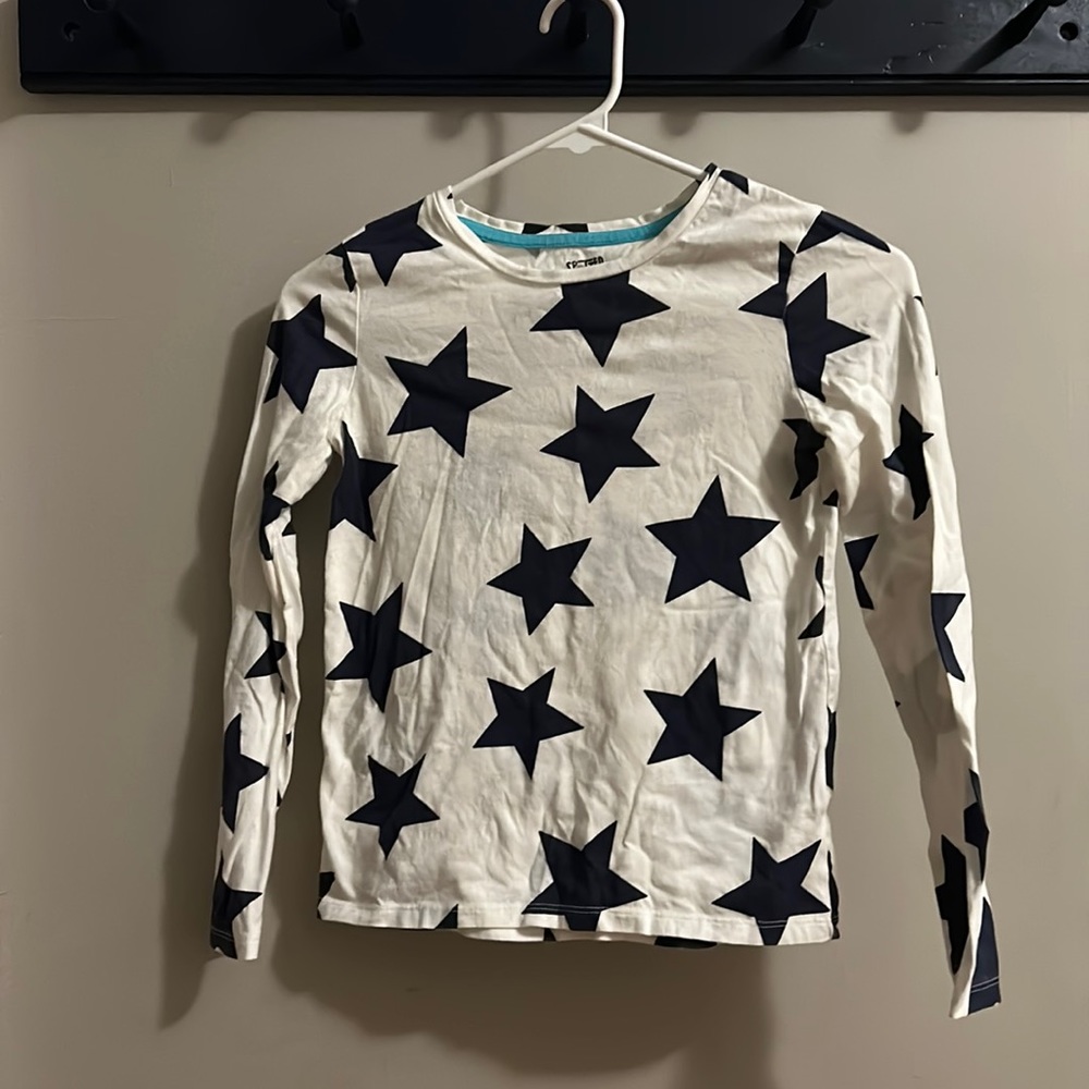 Navy Stars on White Long Sleeve Tee
